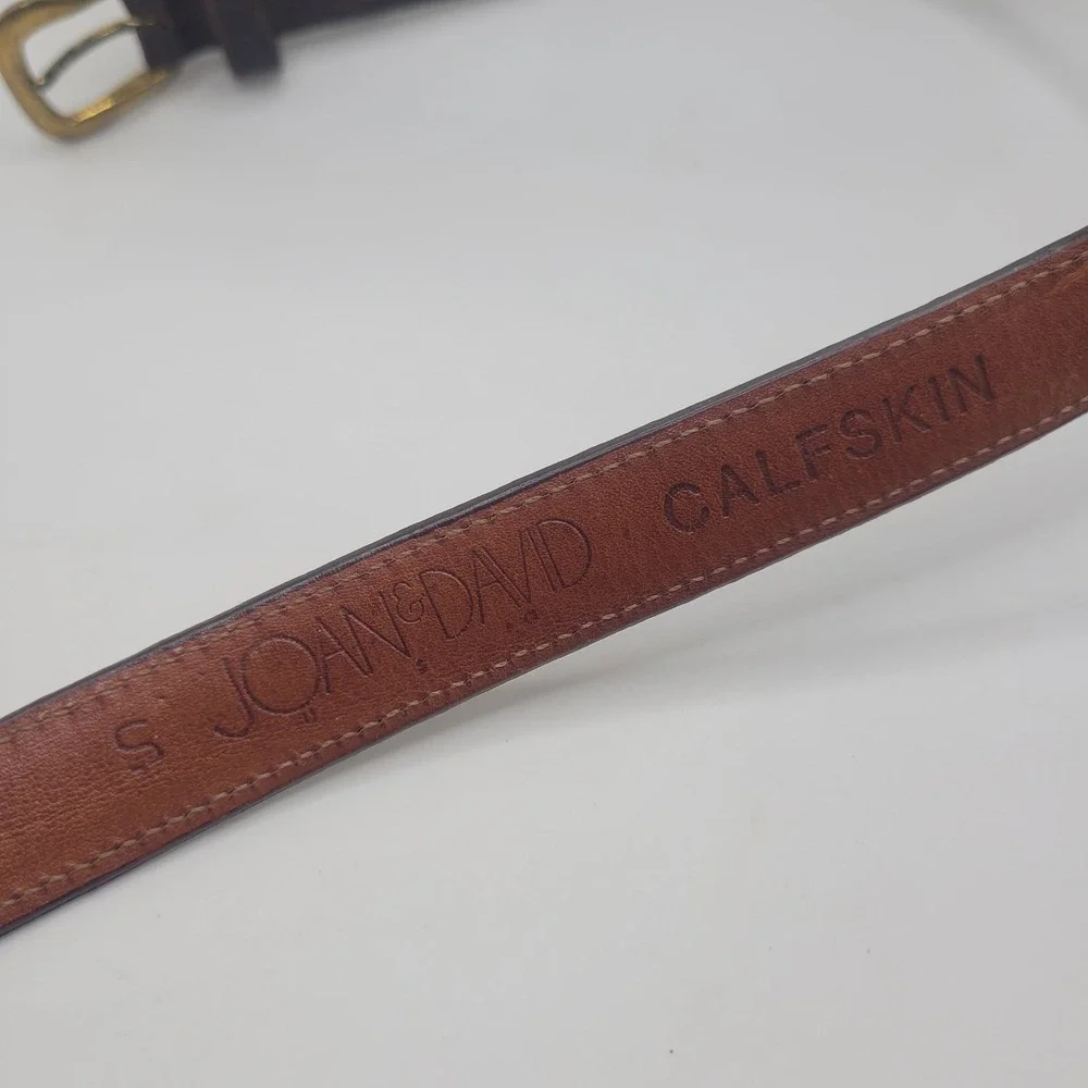 Joan & David Belt Small Brown Calfskin Leather Croc Embossed Brass 90s Classic